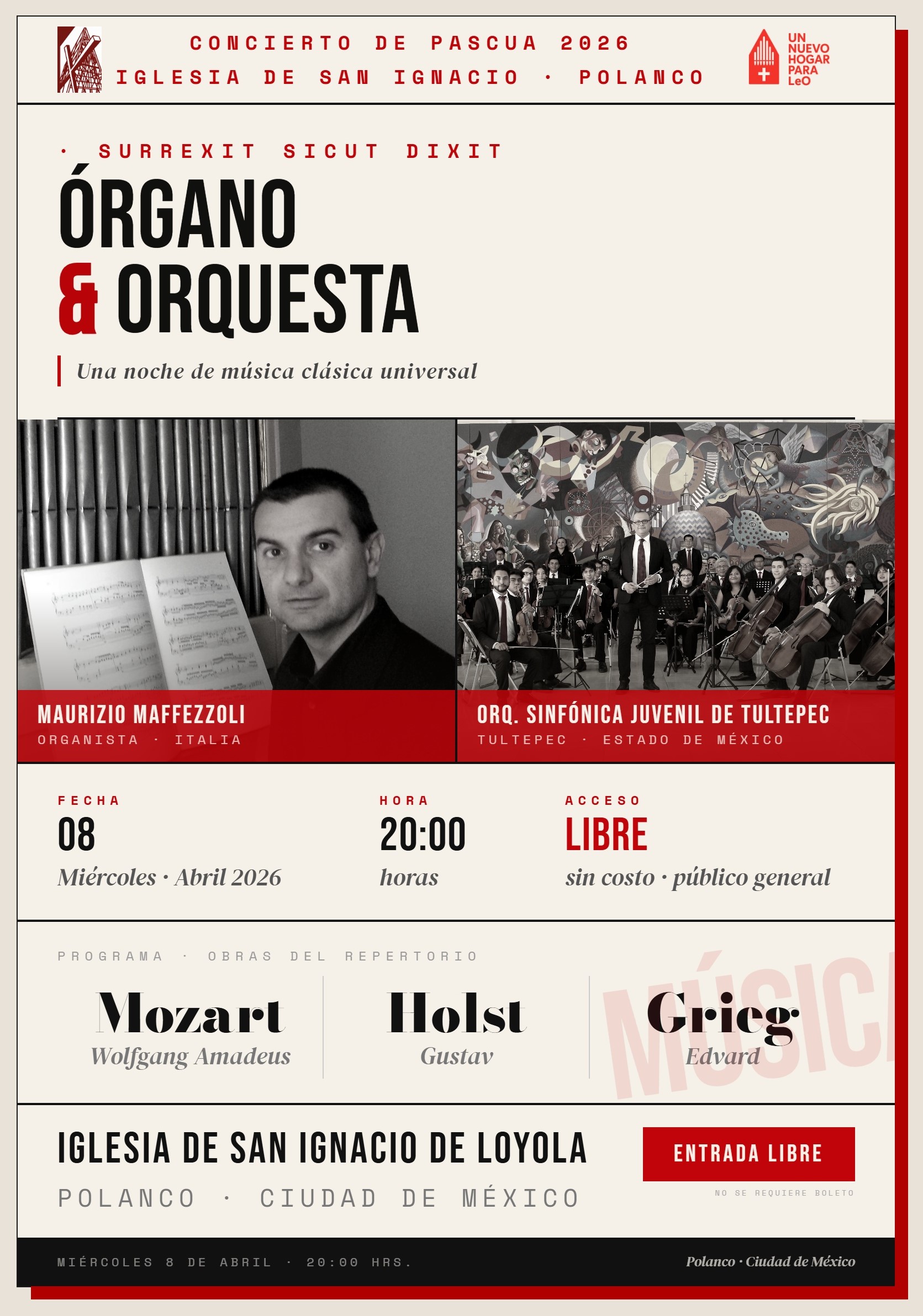 Cartel: Órgano & Orquesta - Maurizio Maffezzoli, Orquesta Sinfónica Juvenil de Tultepec